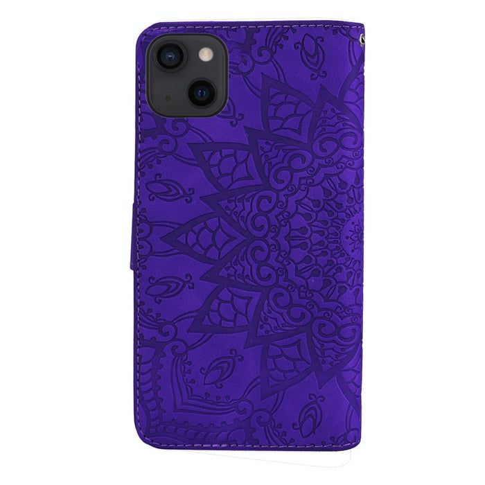 Mandala Embossed Dual Fold Calf Leather Phone Case