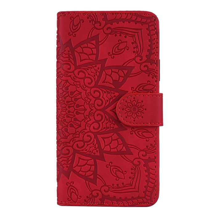 Mandala Embossed Dual Fold Calf Leather Phone Case