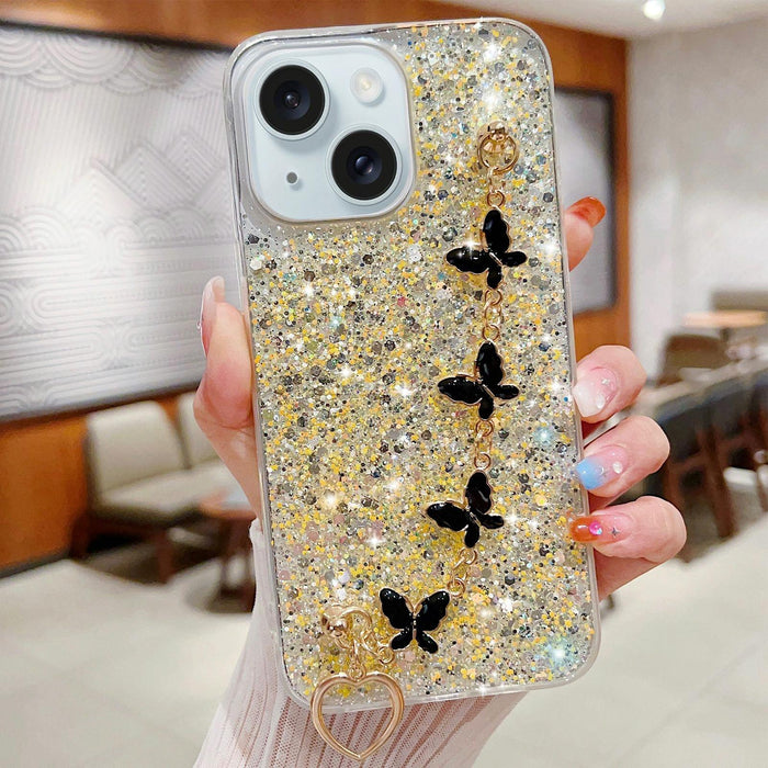 Starry Sequin Butterfly Chain Epoxy Tpu Phone Case