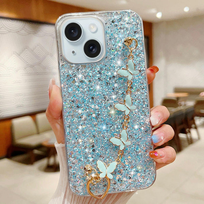 Starry Sequin Butterfly Chain Epoxy Tpu Phone Case