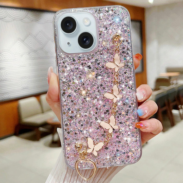 Starry Sequin Butterfly Chain Epoxy Tpu Phone Case