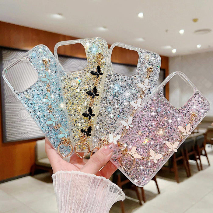 Starry Sequin Butterfly Chain Epoxy Tpu Phone Case