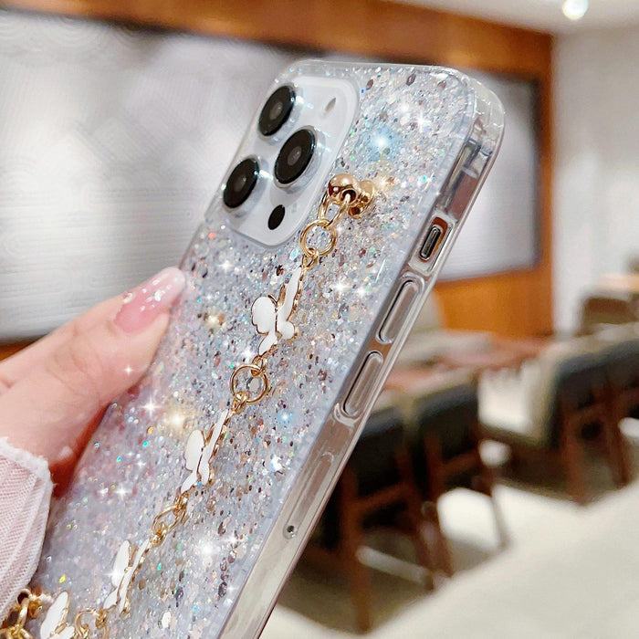 Starry Sequin Butterfly Chain Epoxy Tpu Phone Case