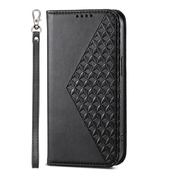 Cubic Grid Calf Texture Magnetic Leather Phone Case