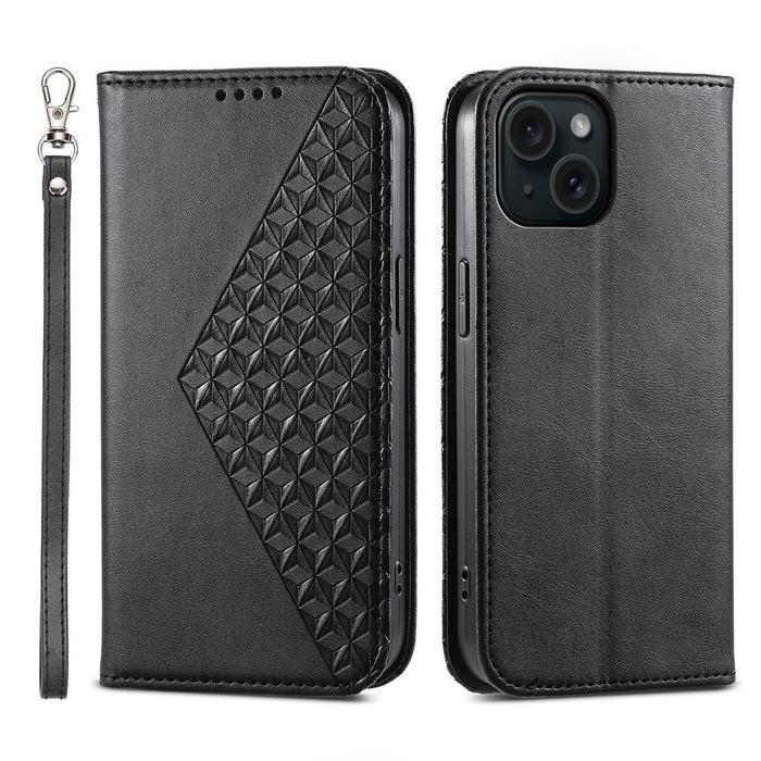 Cubic Grid Calf Texture Magnetic Leather Phone Case