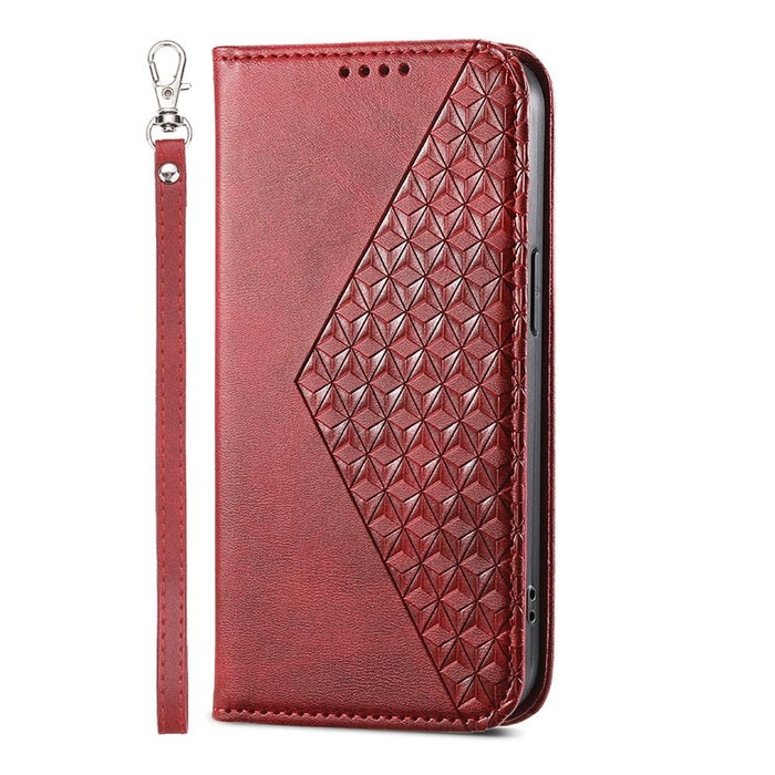 Cubic Grid Calf Texture Magnetic Leather Phone Case