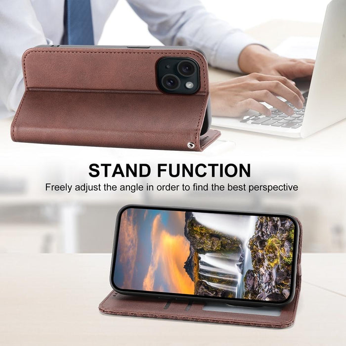 Cubic Grid Calf Texture Magnetic Leather Phone Case