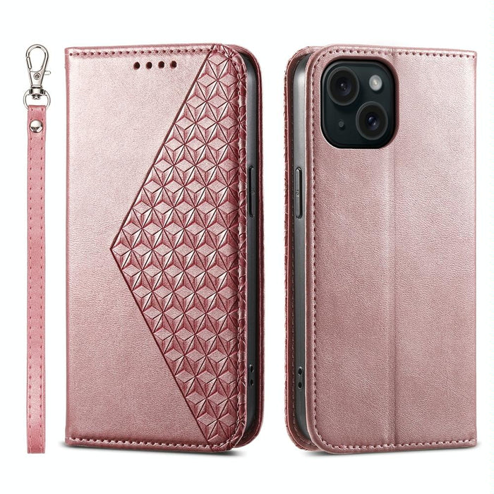 Cubic Grid Calf Texture Magnetic Leather Phone Case