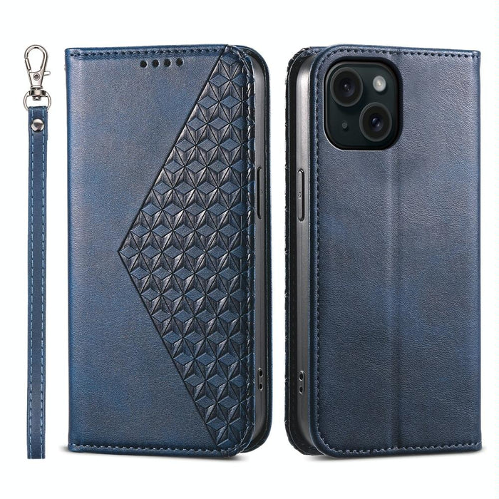 Cubic Grid Calf Texture Magnetic Leather Phone Case