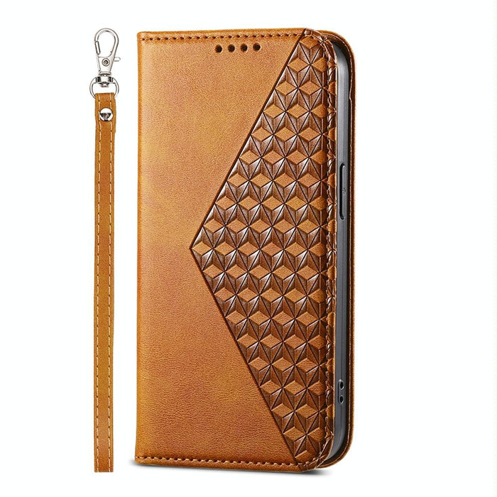 Cubic Grid Calf Texture Magnetic Leather Phone Case