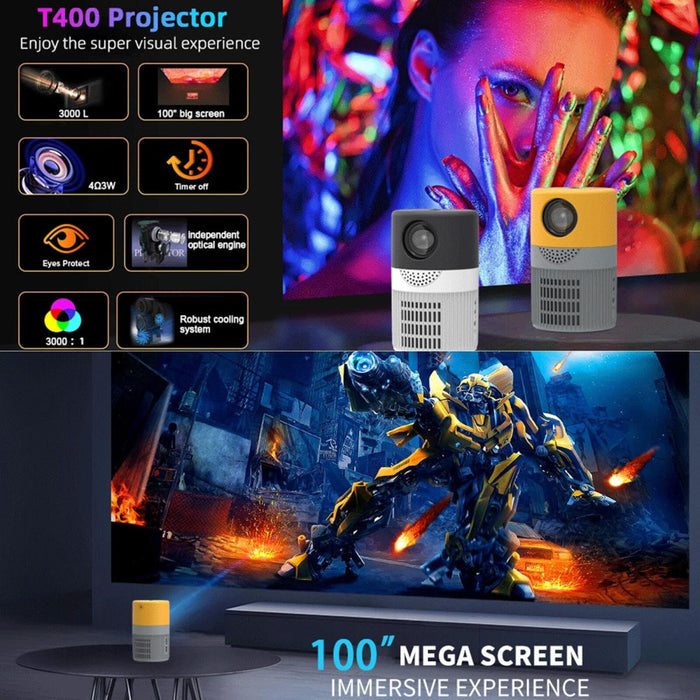 T400 3000 Lumens Led Mini Projector Supports Wifi Screen Mirroring