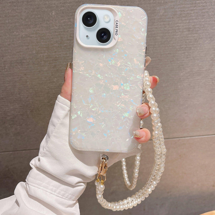 Shell Texture Crossbody Pearl Chain Tpu Hybrid Acrylic Phone Case