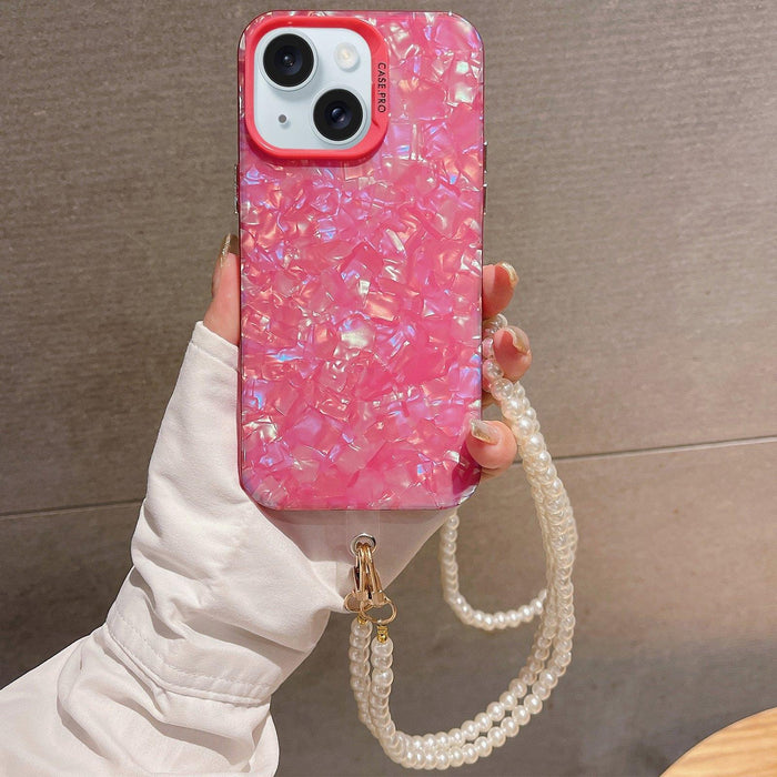 Shell Texture Crossbody Pearl Chain Tpu Hybrid Acrylic Phone Case