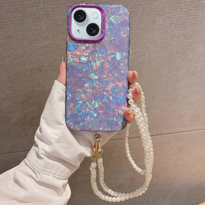 Shell Texture Crossbody Pearl Chain Tpu Hybrid Acrylic Phone Case