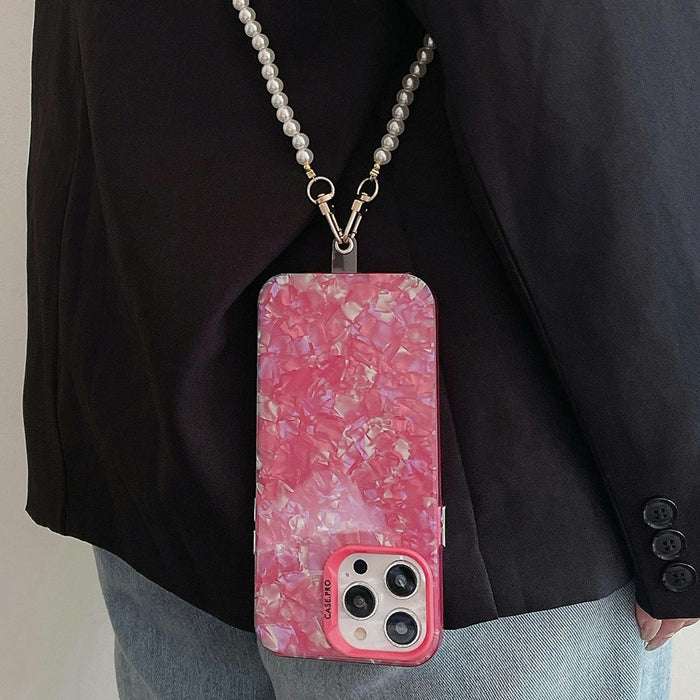 Shell Texture Crossbody Pearl Chain Tpu Hybrid Acrylic Phone Case