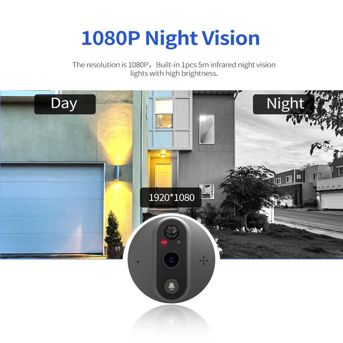 1080P 4.3 Inch Smart Wifi Digital Door Viewer Supports Wide-Angle Pir & Night Vision & Dingdong Photo White