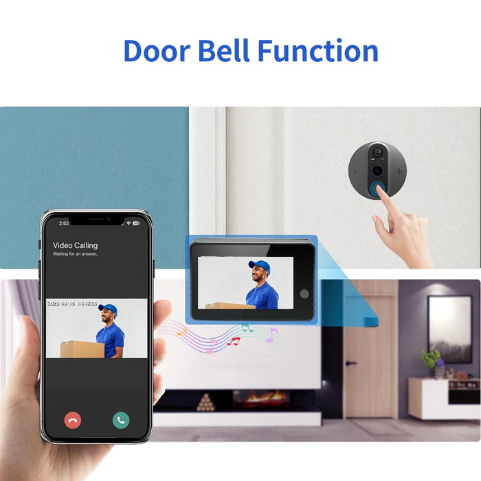 1080P 4.3 Inch Smart Wifi Digital Door Viewer Supports Wide-Angle Pir & Night Vision & Dingdong Photo White