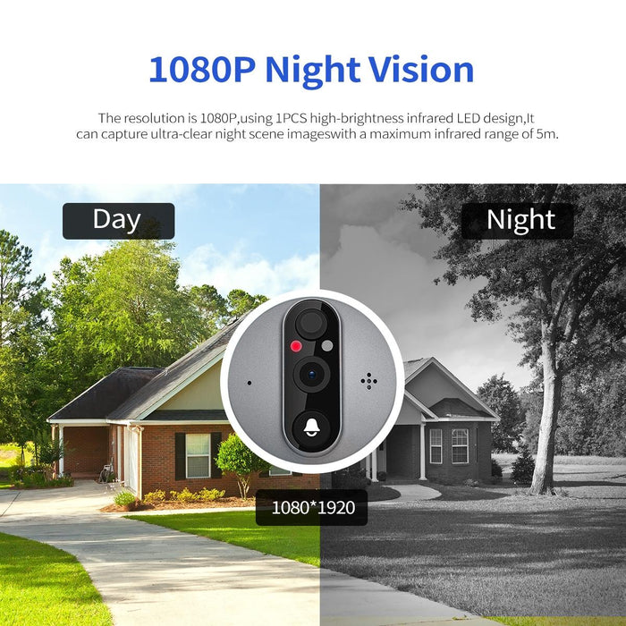 1080P 4.3 Inch Smart Wifi Digital Door Viewer Supports Wide-Angle Pir & Night Vision & Dingdong Photo White