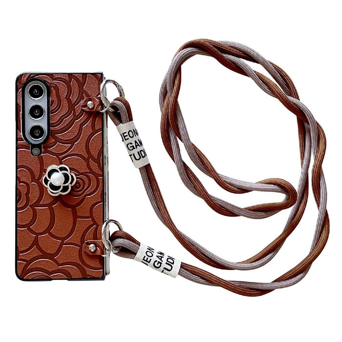 Camellia Pattern Phone Case With Lanyard For Samsung Galaxy