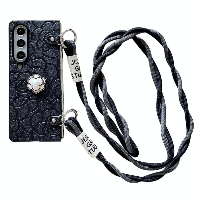 Camellia Pattern Phone Case With Lanyard For Samsung Galaxy