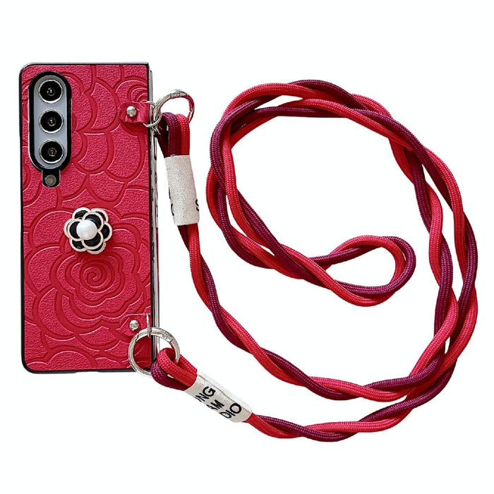 Camellia Pattern Phone Case With Lanyard For Samsung Galaxy