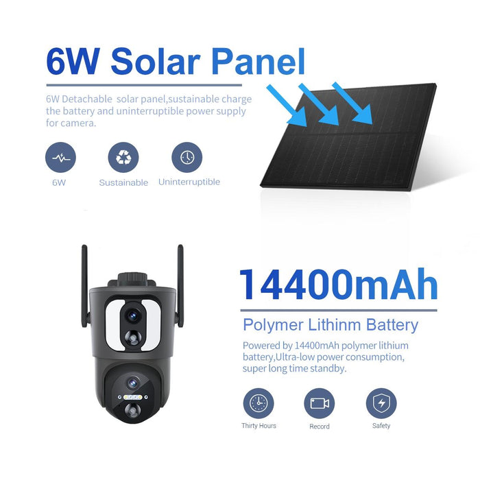 2Mp Binocular Solar Wifi Camera Supports Two-Way Voice & Alarm Recording Black