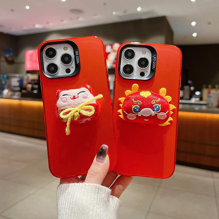 Year Lion Dance Plush Doll Phone Case For Iphone 15