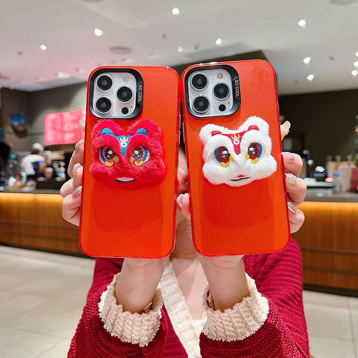 Year Lion Dance Plush Doll Phone Case For Iphone 15