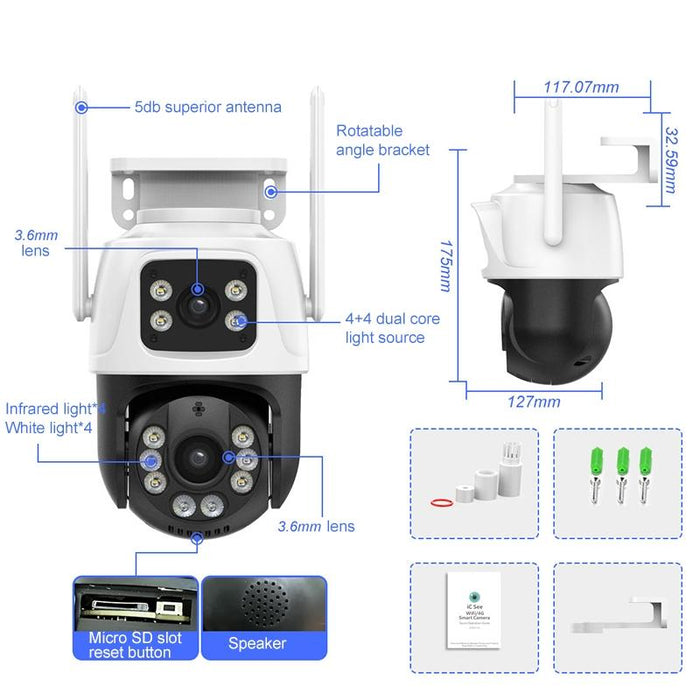 6Mp Wifi Dual Camera Supports Two-Way Voice Intercom & Infrared Night Vision