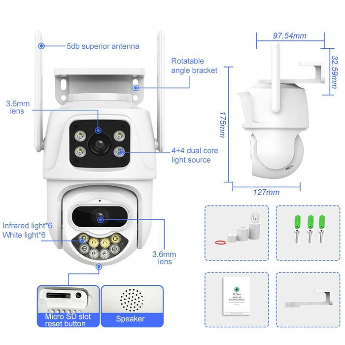 3Mp Wifi Triple Camera Supports Two-Way Voice Intercom & Infrared Night Vision