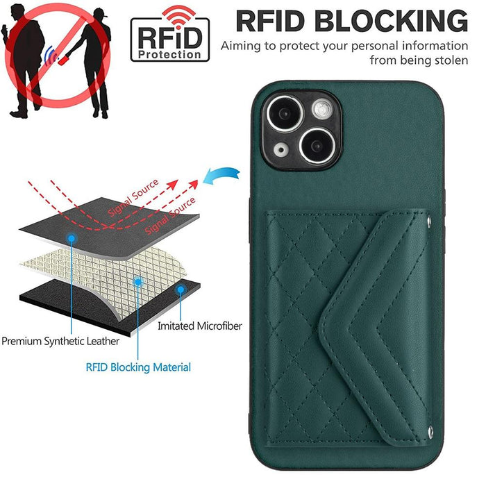 Rhombic Texture Card Bag Rfid Phone Case With Long Lanyard