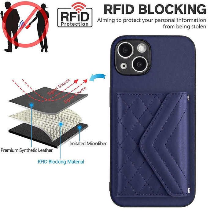 Rhombic Texture Card Bag Rfid Phone Case With Long Lanyard