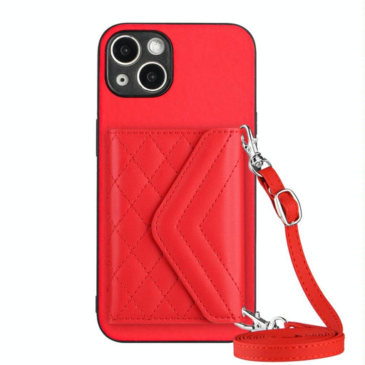 Rhombic Texture Card Bag Rfid Phone Case With Long Lanyard