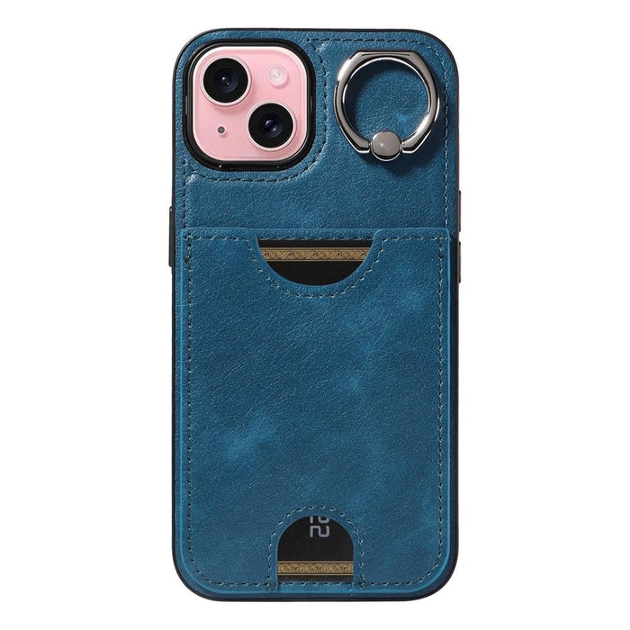 Calf Texture Card Slot Ring Holder Phone Case For Iphone 15