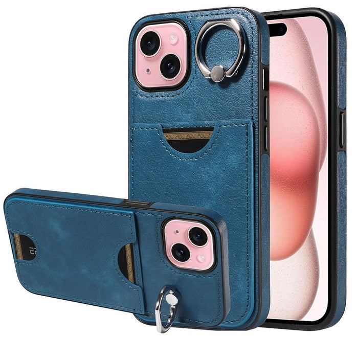 Calf Texture Card Slot Ring Holder Phone Case For Iphone 15