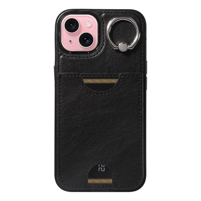 Calf Texture Card Slot Ring Holder Phone Case For Iphone 15