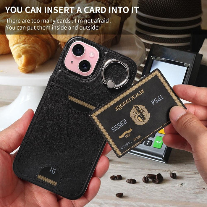 Calf Texture Card Slot Ring Holder Phone Case For Iphone 15