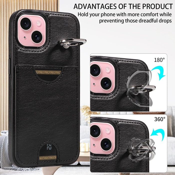 Calf Texture Card Slot Ring Holder Phone Case For Iphone 15