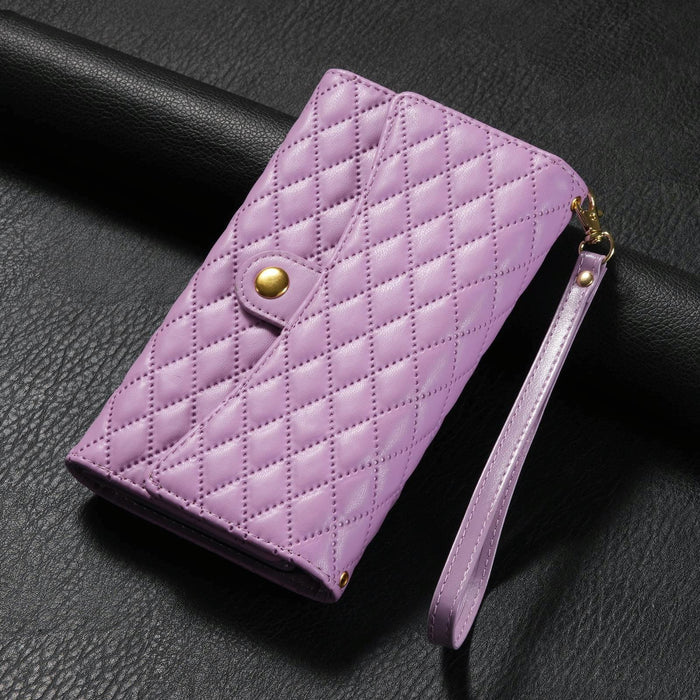 Zipper Multi Card Wallet Rhombic Leather Phone Case