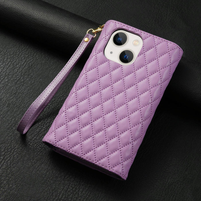 Zipper Multi Card Wallet Rhombic Leather Phone Case