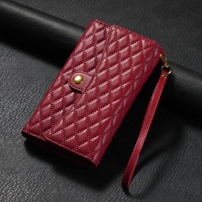 Zipper Multi Card Wallet Rhombic Leather Phone Case