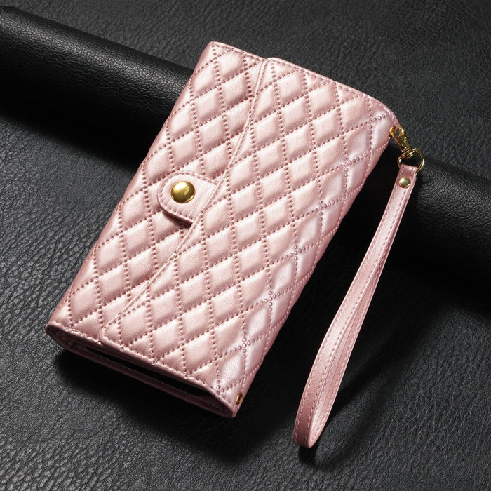 Zipper Multi Card Wallet Rhombic Leather Phone Case