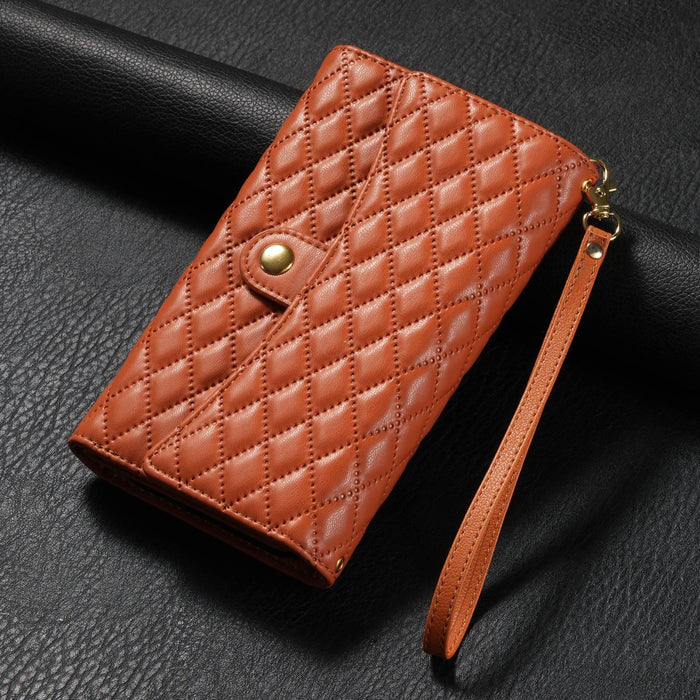 Zipper Multi Card Wallet Rhombic Leather Phone Case