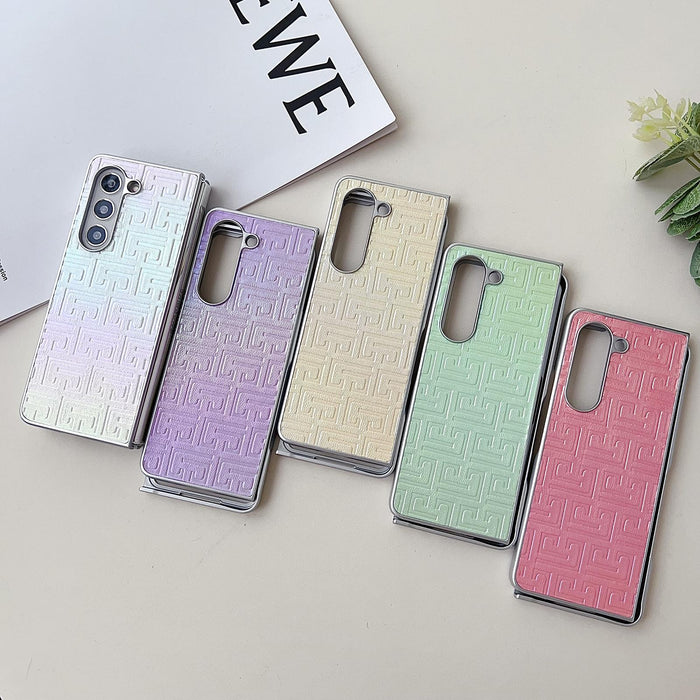 Gradient Geometric Leather Phone Case With Pearlescent