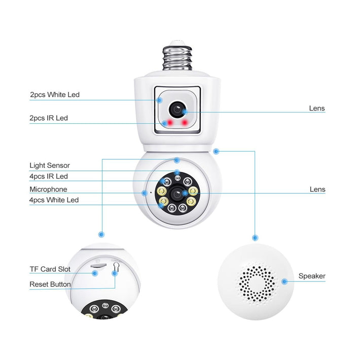 E27 2Mp Dual Lens Motion Detection Waterproof Wifi Ip Two Way Audio Night Vision Camera White