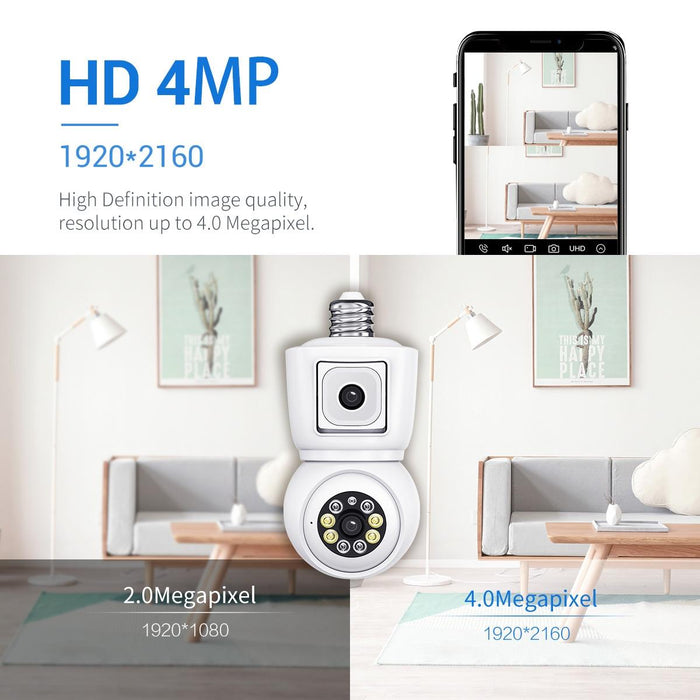 E27 2Mp Dual Lens Motion Detection Waterproof Wifi Ip Two Way Audio Night Vision Camera White