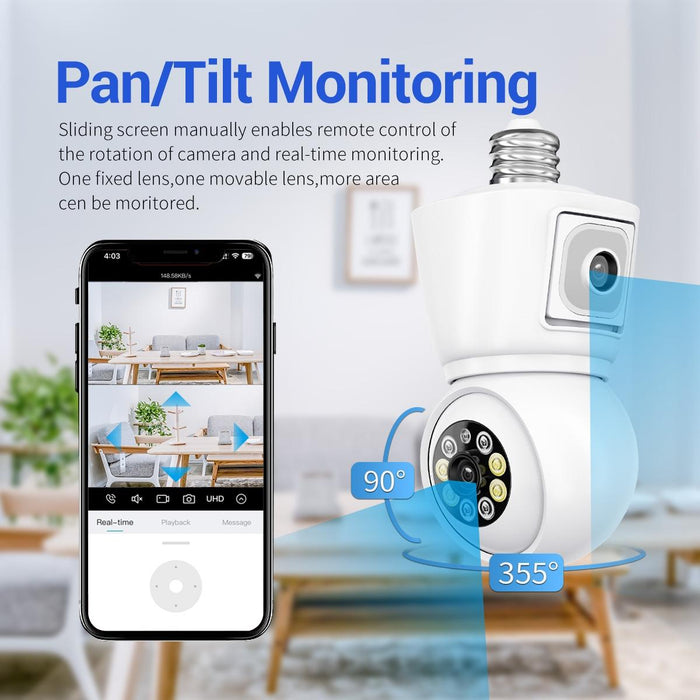 E27 2Mp Dual Lens Motion Detection Waterproof Wifi Ip Two Way Audio Night Vision Camera White