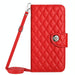 Rhombic Texture Flip Leather Phone Case With Long Lanyard