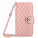 Rhombic Texture Flip Leather Phone Case With Long Lanyard