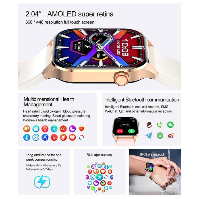 Ip68 Waterproof Smart Watch Bluetooth Blood Oxygen Monitoring